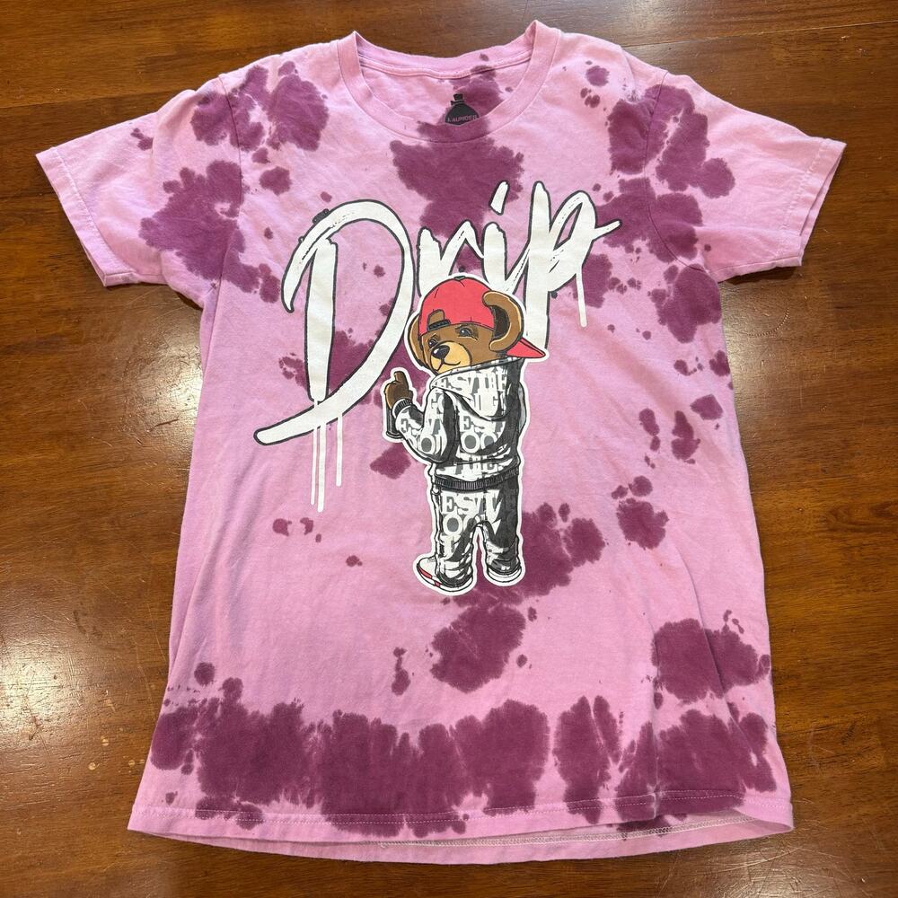 Launder Bailey Apparel Drip Graphic Tie‎ Dye T-Shirt Pink Purple Mens Small